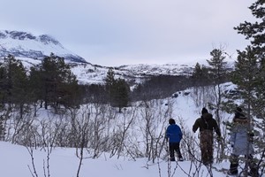 Erleben Sie schneebedeckte Berge auf dem Hardangerfjord in a nutshell Wintertour - Eidfjord, Norwegen