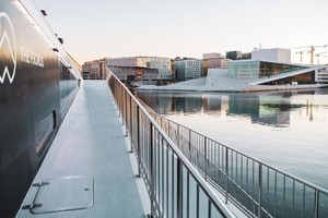 Electric fjord cruise to Oscarsborg - Passes the Opera House in Oslo, Norway